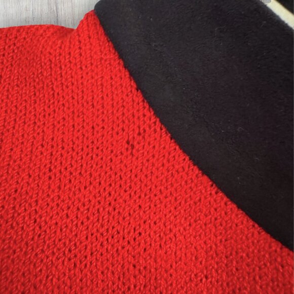 St. John Collection Red Black Knit Jacket Contrast Trim Gold Button Wool Blend 8 - Picture 5 of 7